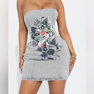 Ed Hardy Gray Mini Skirt with Graphic Design